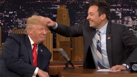 A Yuge Hair Raising Event Jimmy Fallon Rubs His Hands Through Trump S