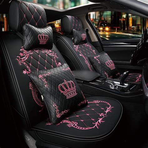 Crown Car Seat Cover Front Back Leather Seat Covers Set