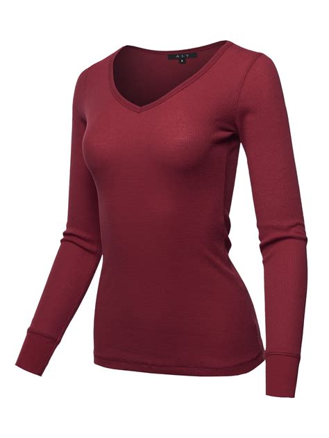 A2y Women S Basic Solid Long Sleeve V Neck Fitted Thermal Top Shirt