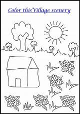 Coloring Kids Printable Scenery Village Worksheets Kid Pdf Open Print  sketch template