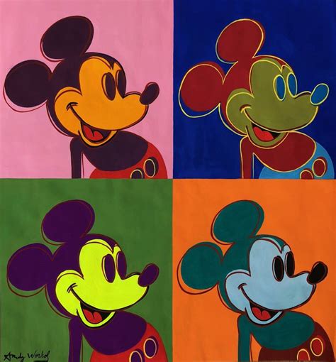 signed andy warhol gouache  paper painting mickey mouse