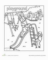 Coloring Pages Playground Worksheets Preschool Kids Places Worksheet Para Colorear Printable Colouring Clipart Sheets Color School Kindergarten Equipment Drawing Links sketch template