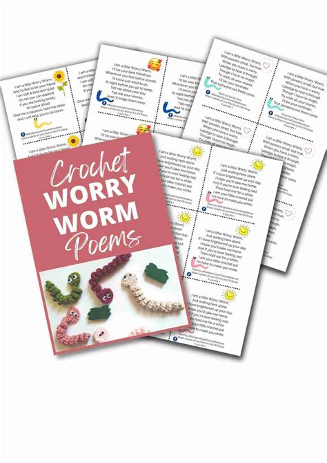 crochet worry worm pattern poems  printable