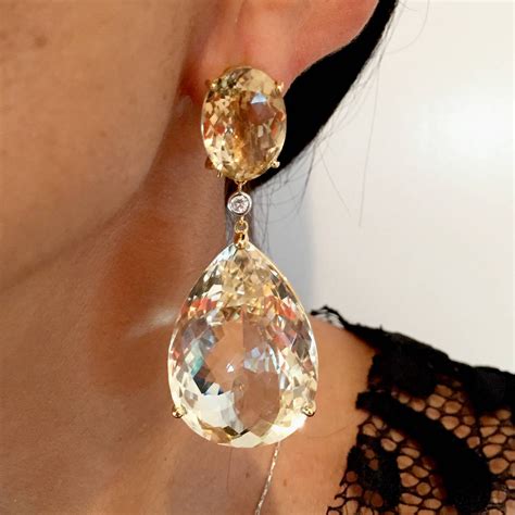 dramatic citrine diamond gold hanging earrings  stdibs