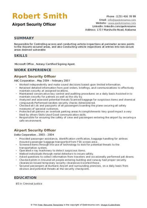 airport security officer resume samples qwikresume