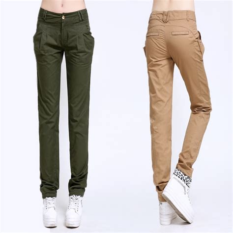 summer khaki pants  women black cargo pants slim fit ladies