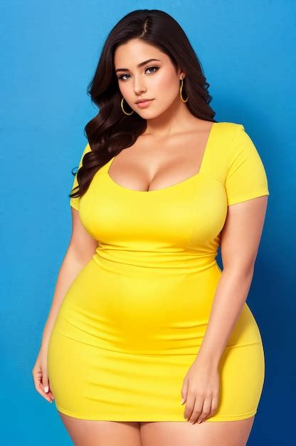 premium ai image beauty curve plus size woman in a yellow mini dress
