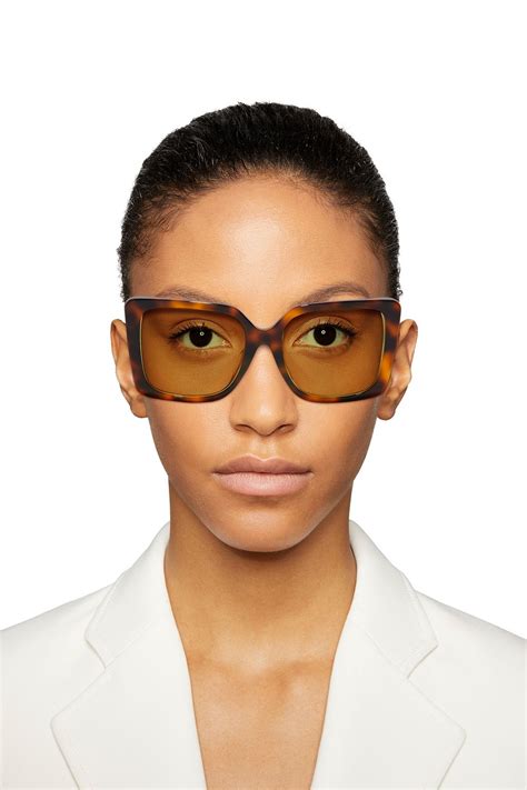 gucci square frame gold tone and tortoiseshell acetate mirrored