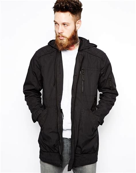 mens black hooded parka jacket neue stilvolle jacken
