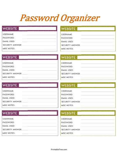 template  printable password organizer   printable templates