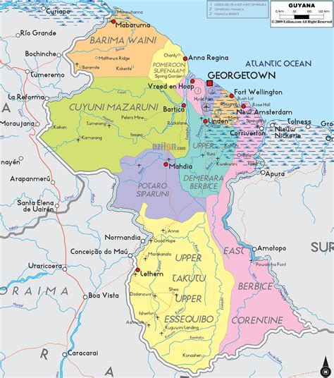 political map  guyana ezilon maps