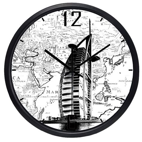 buy dubai time world map large decorative wall clock   arrival quartz