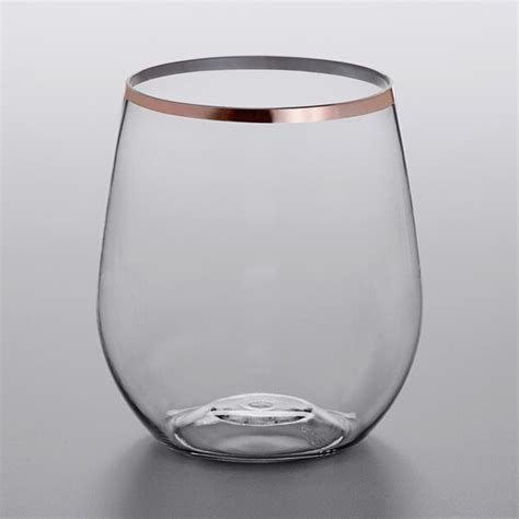 gold visions 12 oz clear plastic stemless wine glass with rose gold