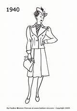 1940 Fashion Silhouettes Drawings 1940s Suit Drawing Era History Skirt Line Silhouette Suits Costume Coloring 40s Timeline Womens 1950 2009 sketch template