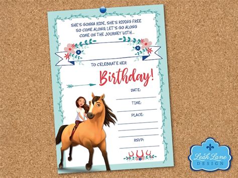 spirit riding  printable birthday party invitation horse etsy