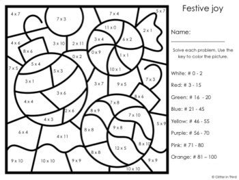 christmas math activities multiplication color  number  tpt