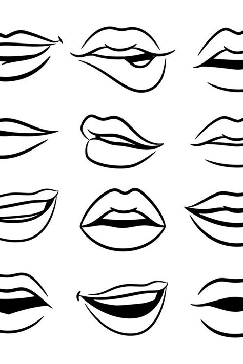 black  white comic female lips vector set  illustrations