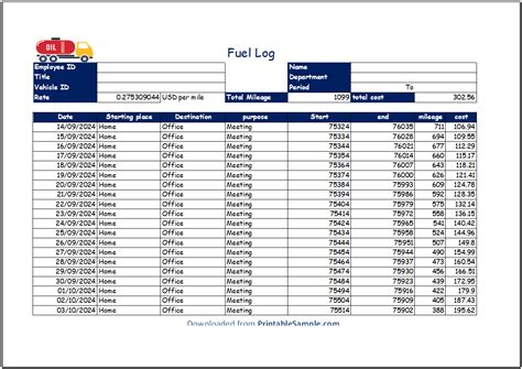 sample fuel log templates printable samples
