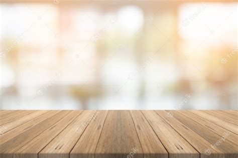 premium photo empty wood table top  blurred background