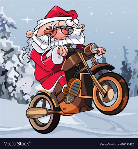Cartoon Funny Santa Claus On A Motorcycle Vector Image