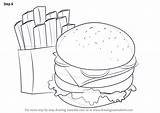 Step Hamburger Draw Fries Drawing Food Snacks Tutorials Drawingtutorials101 Learn Tutorial sketch template