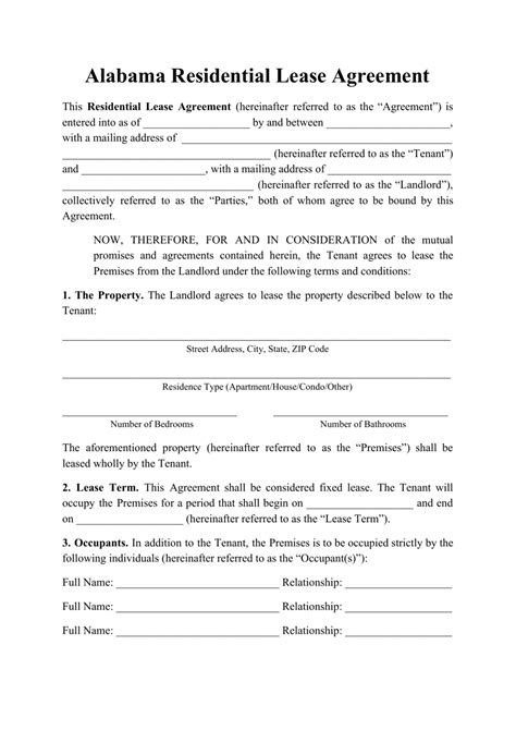 alabama residential lease agreement template fill  sign