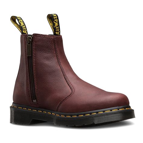 dr martens  womens leather chelsea boots  zip cherry red