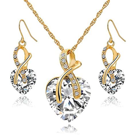 gift gold plated jewelry sets  women crystal heart necklace