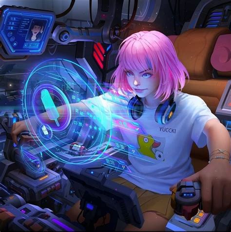 anime gamer girl  pink dyed hair cyberpunk imagens femininas