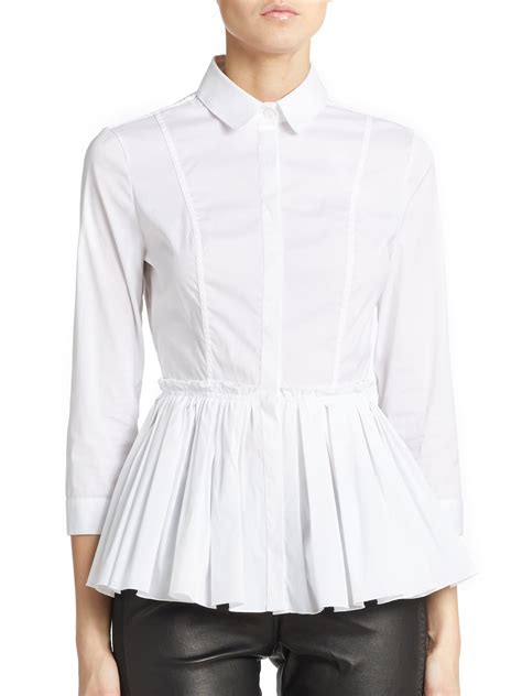 lyst burberry stretch cotton pleated peplum blouse  white