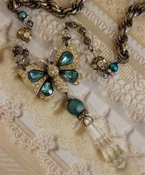 kristallijn butterfly antieke vintage strass vlinder assemblage ketting vintage jewelry