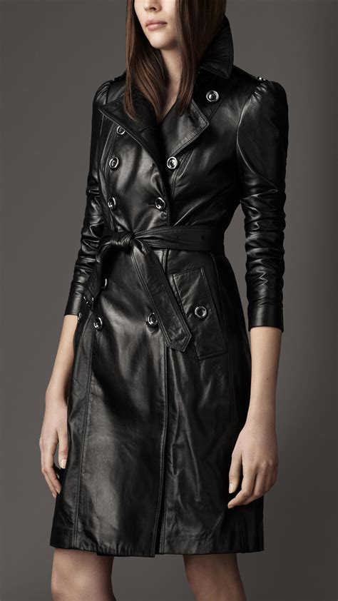Burberry Leather Trench Coat In Black Lyst