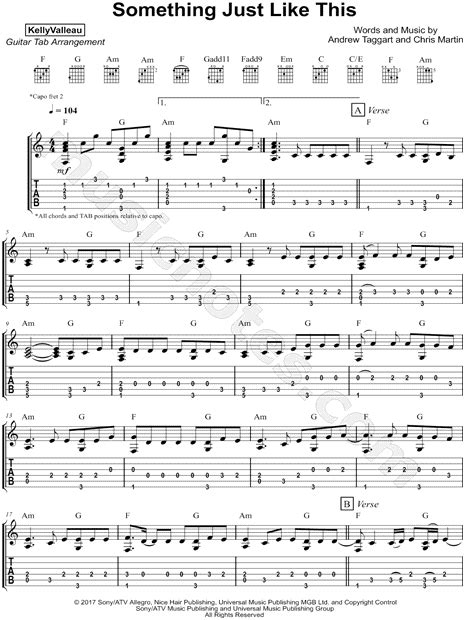Kelly Valleau Something Just Like This Guitar Tab In A