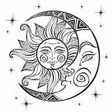 Moon Sun Symbol Coloring Vector Boho Zodiac Astrological Mystical Ancient Engraving Ethnic Style Mandala Drawing Designs Clipart Vecteezy Tattoo Choose sketch template