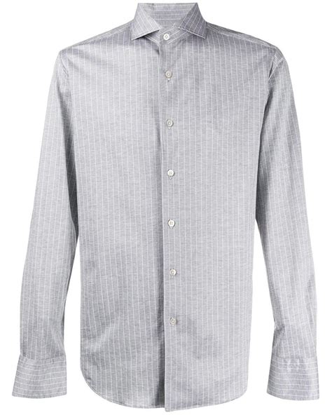 canali cotton striped cutaway collar shirt in grey gray for men lyst