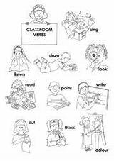 Coloring Commands Classroom Action Pages Worksheets Worksheet Language Sketch Kindergarten Verbs Words School Kids Choose Board English Preschool Spanish Learning sketch template