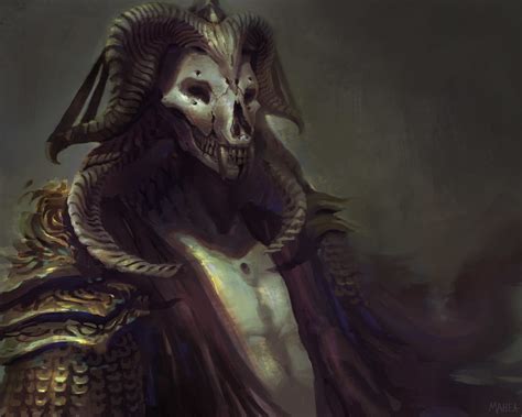 skull digital art painting demon horns creature