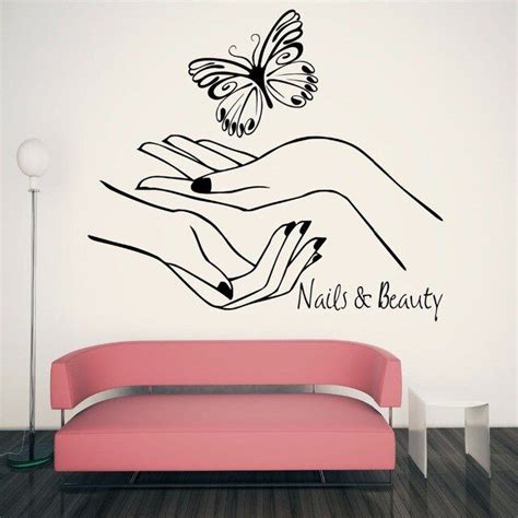 beauty salon wall sticker nail with butterfly room decoration vinyl
