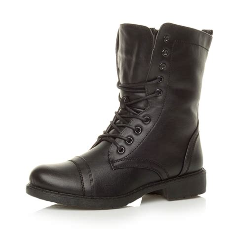 womens military ladies combat army biker lace   heel flat boots size ebay