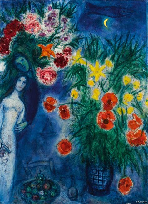 marc chagall les amoureux aux coquelicots deux bouquets  high falls impressionist