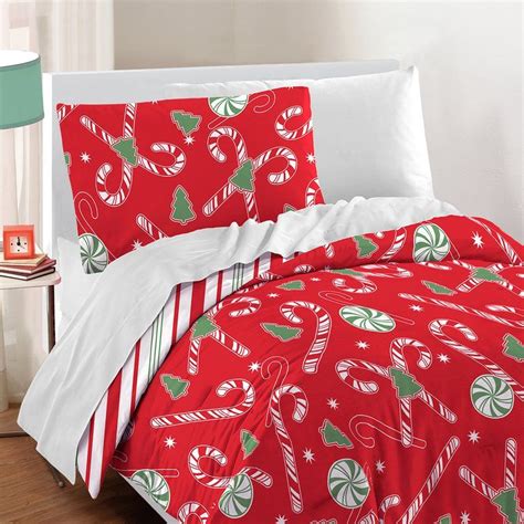 Candy Cane Cotton 2 Piece Christmas Bedding Comforter Set Ad