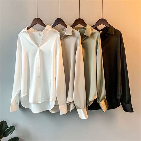 Women S Casual Loose Plus Size Long Sleeve Silk Office