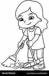 Broom Garbage Dust Kid Animation Housework sketch template
