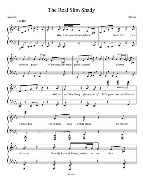 Eminem The Real Slim Shady Sheet Music For Piano Download Free In Pdf