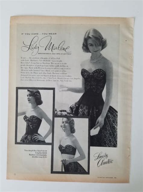 1956 Women S Lady Marlene Black Lace By Ametex Long Line Bra Vintage Ad