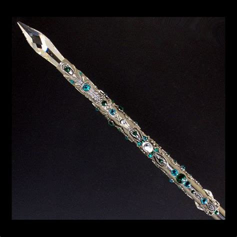 silver magic wand with green and teal swarovski crystals and etsy