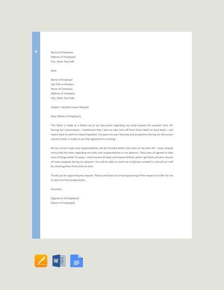 sample letter  vacation leave approval