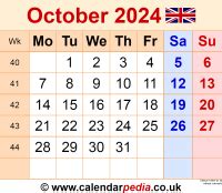 calendar october  uk  excel word   templates
