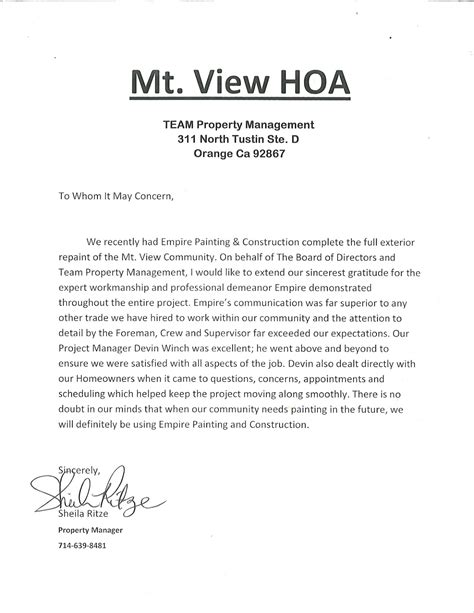 sample letter  hoa requesting landscaping
