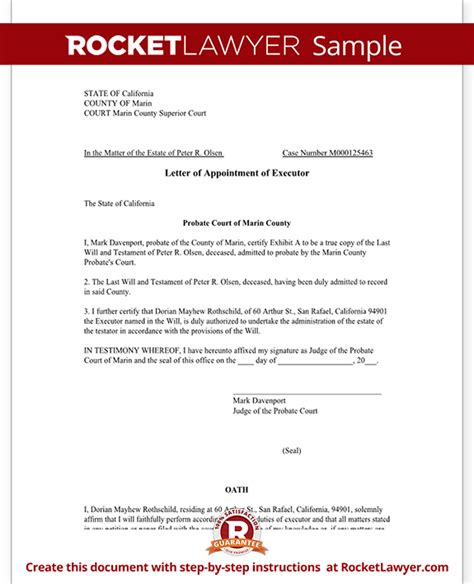 sample executor letter template official letter